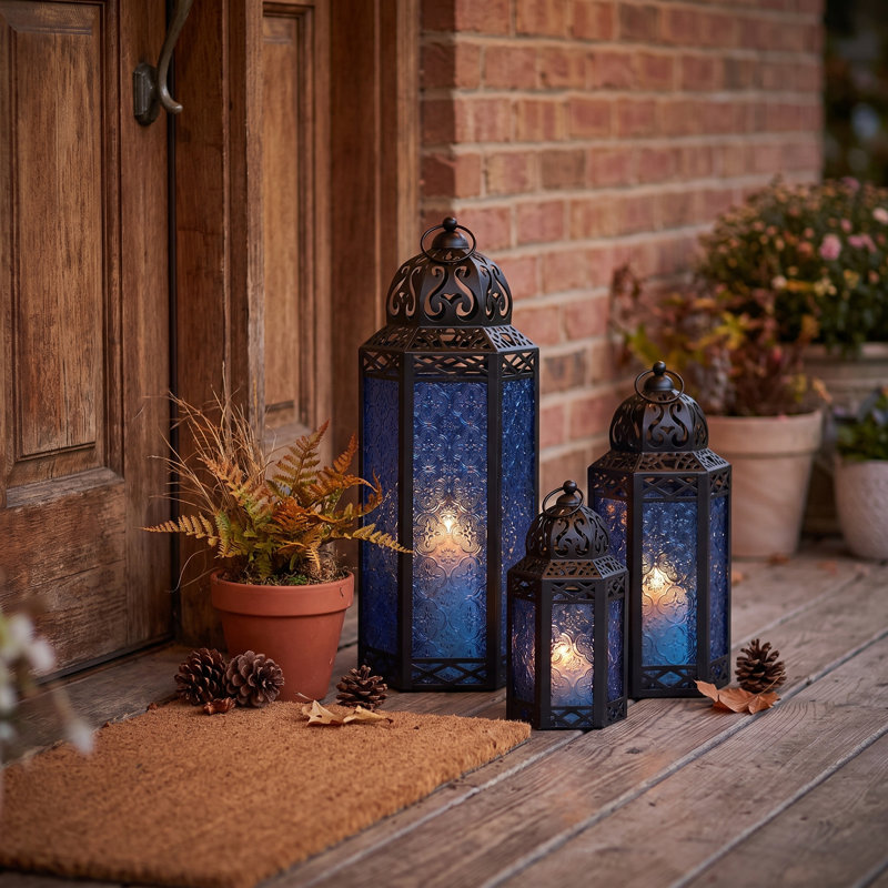 Ensemble de lanterne marocaine de style bougie marocaine pour le plancher, les décorations du Ramadan, la décoration intérieure, le patio extérieur ou le porche, les mariages
