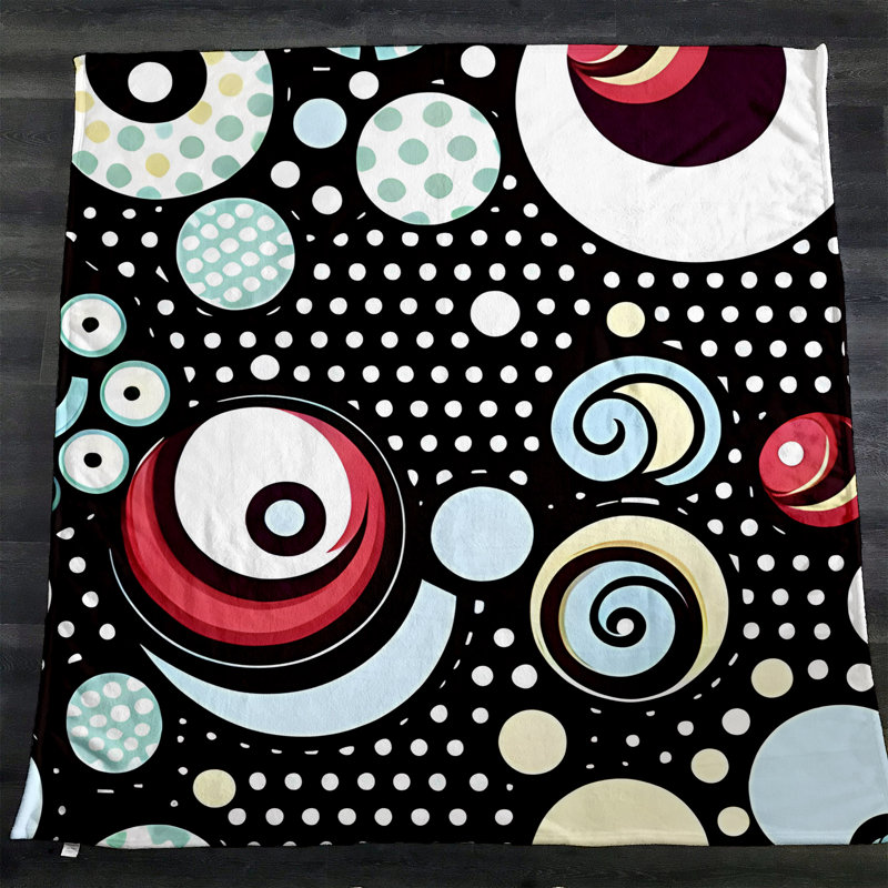 Throw Blanket, 68" W x 80" L, Abstract/Polka Dot, Black/White/Blue/Red