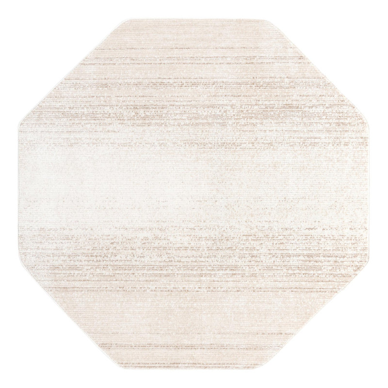 Tapis rayé ivoire Hulsey, Octogone 7 pi 3 po x 7 pi 3 po