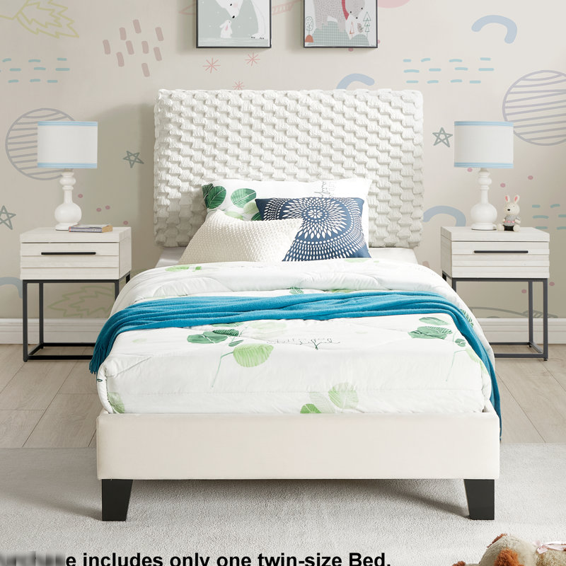 Lit tapissier simple de couleur blanche - tête de lit remplie de mousse pour une structure stable de luxe dans des meubles de chambre à coucher modernes à revêtement souple