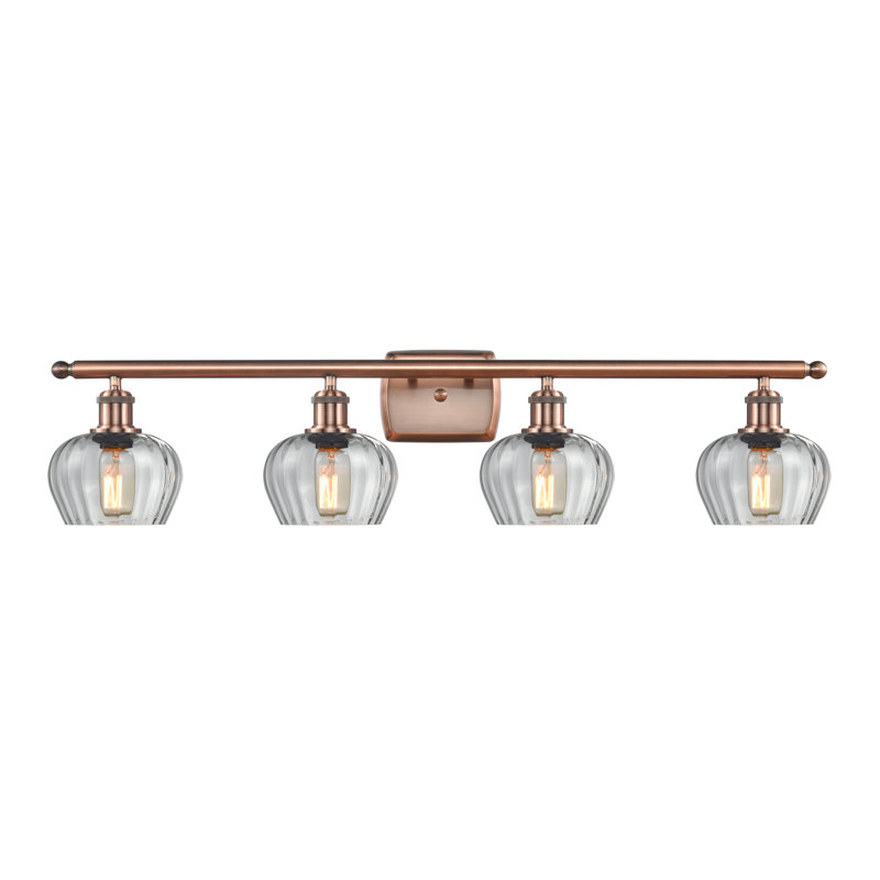 Éclairage de salle de bain à intensité variable 4 lumières Lyman, Ampoule DEL 6 watts Vinage, Cuivre antique, Transparent