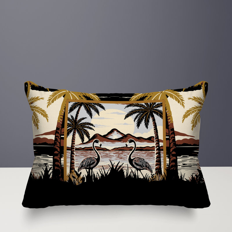 Oreiller rectangulaire réversible intérieur / extérieur Yanu Flamingo, Noir, Rectangle H 18 po x l 25 po