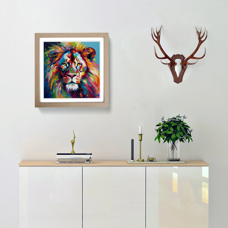 Lion Fauvism - Framed Print, Oak