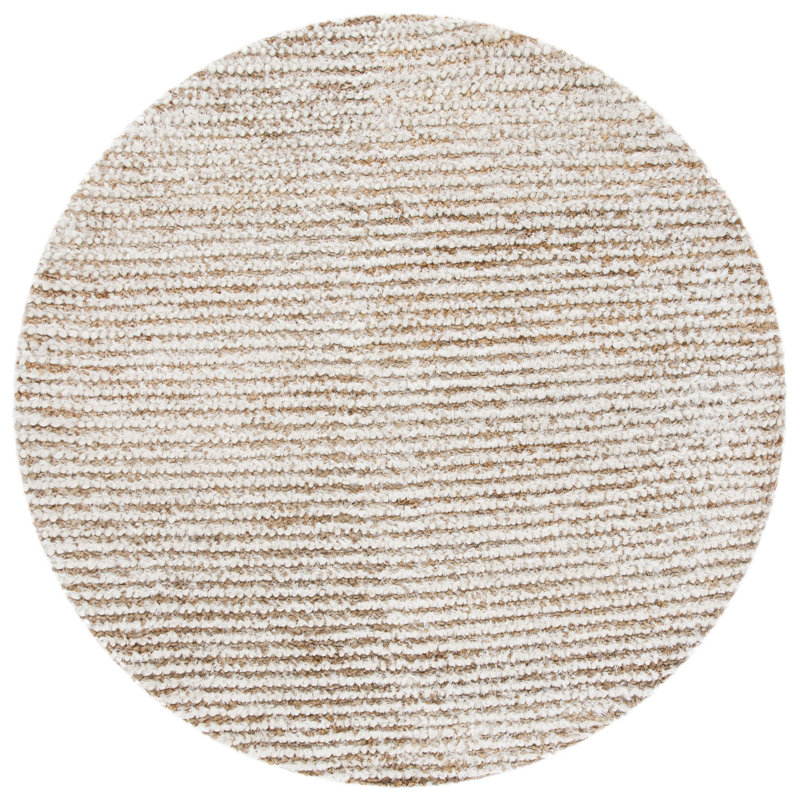 Tapis blanc / beige en acrylique Delane, Rond 7 pi