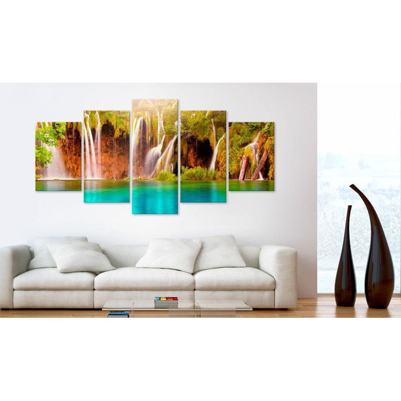 «Forest Waterfall 1» sur toile, reproduction de 5 pièces, H 40 po x l 80 po x P 0,7 po