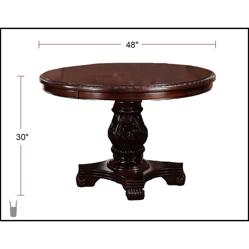 Table de salle à manger classique Majestic Classic et 4 chaises d'appoint, ensemble 5 pièces brun avec base piédestal et revêtement en similicuir