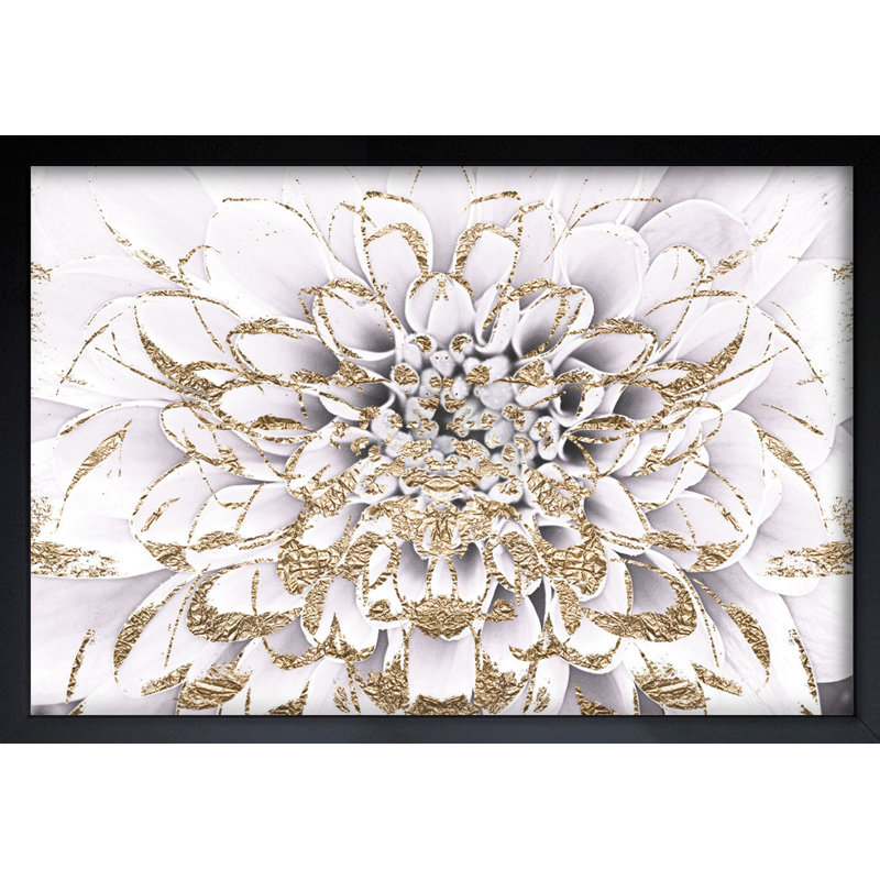 Tirage d’Art graphique « Floralia Blanc », 32" H x 47" L x 0.5" D, Cadre noir