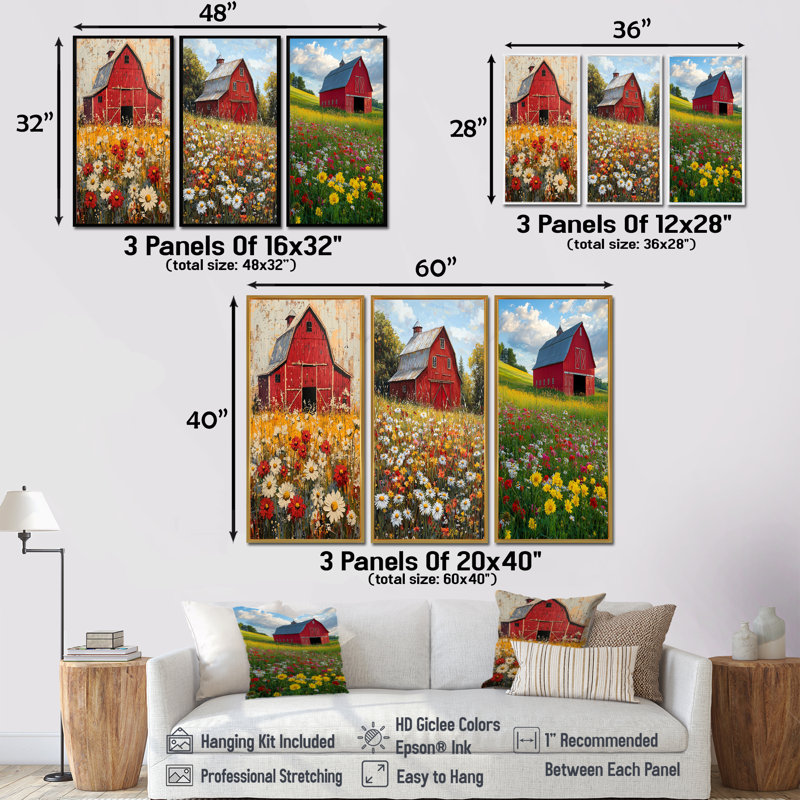 Barnyard In Full Bloom I - Farm Wall Art Collection, H 40 po x l 60 po, Impression encadrée flottante, Doré