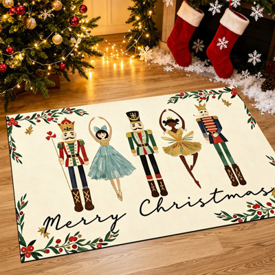 Tapis de porte de Noël antidérapant pour l'intérieur et l'extérieur, 51 x 81 cm, Casse-Noisette ballerine rouge