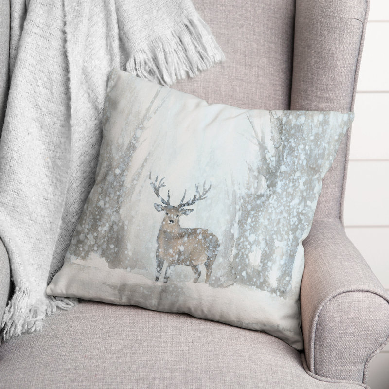  Housse et insert de coussin carré cerf en hiver, H 16 po x l 16 po