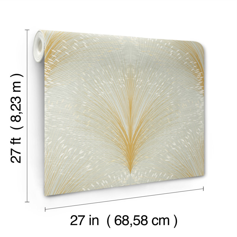 Papyrus Plume Floral Non-Pasted Metallic Wallpaper Roll, Sage