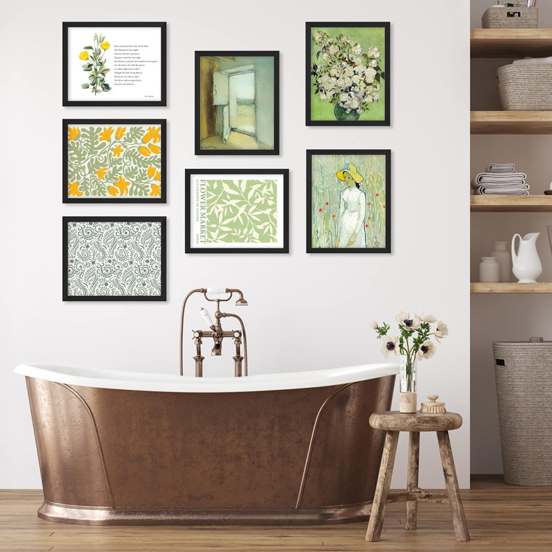 Fine Art Flower Motif floral variété abstraite géométrique 7 pièces, Cadre simple noir, H 11 po x l 14 po
