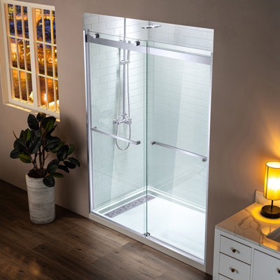 56" - 60" W x 76" H Double Sliding Frameless Shower Door with 5/16"(8mm) Clear Tempered Glass
