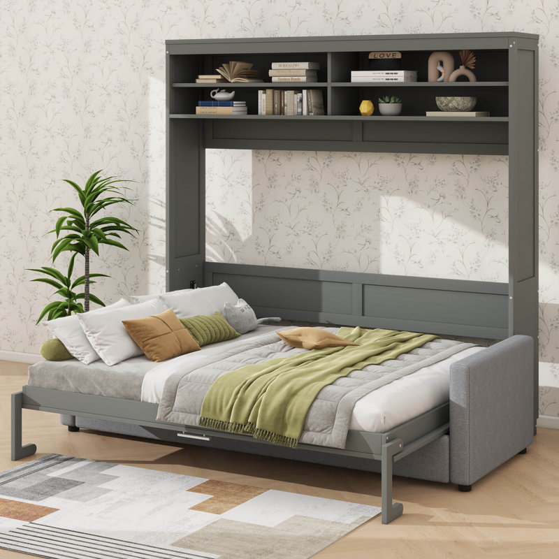 Space-Saving Queen-Sized Wall-Mounted Foldable Murphy Bed, Gray