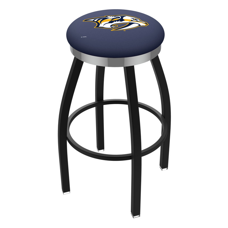 NHL 25" Swivel Bar Stool with Cushion, Black Wrinkle, Chrome, Nashville Predators