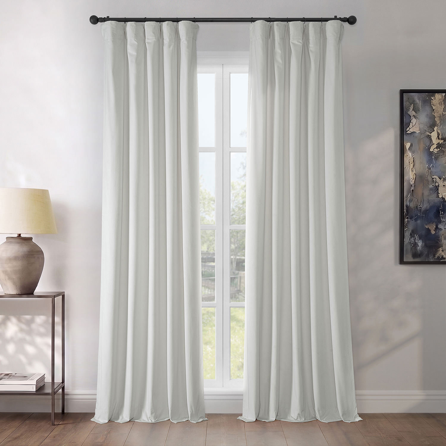 Matra Plush Velvet Room Darkening Curtain Panel, Pillow White, 50" W x 84" L