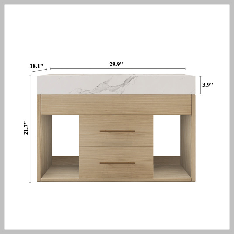 Ensemble de meuble-lavabo mural flottant 29,9 po, Bois, Blanc
