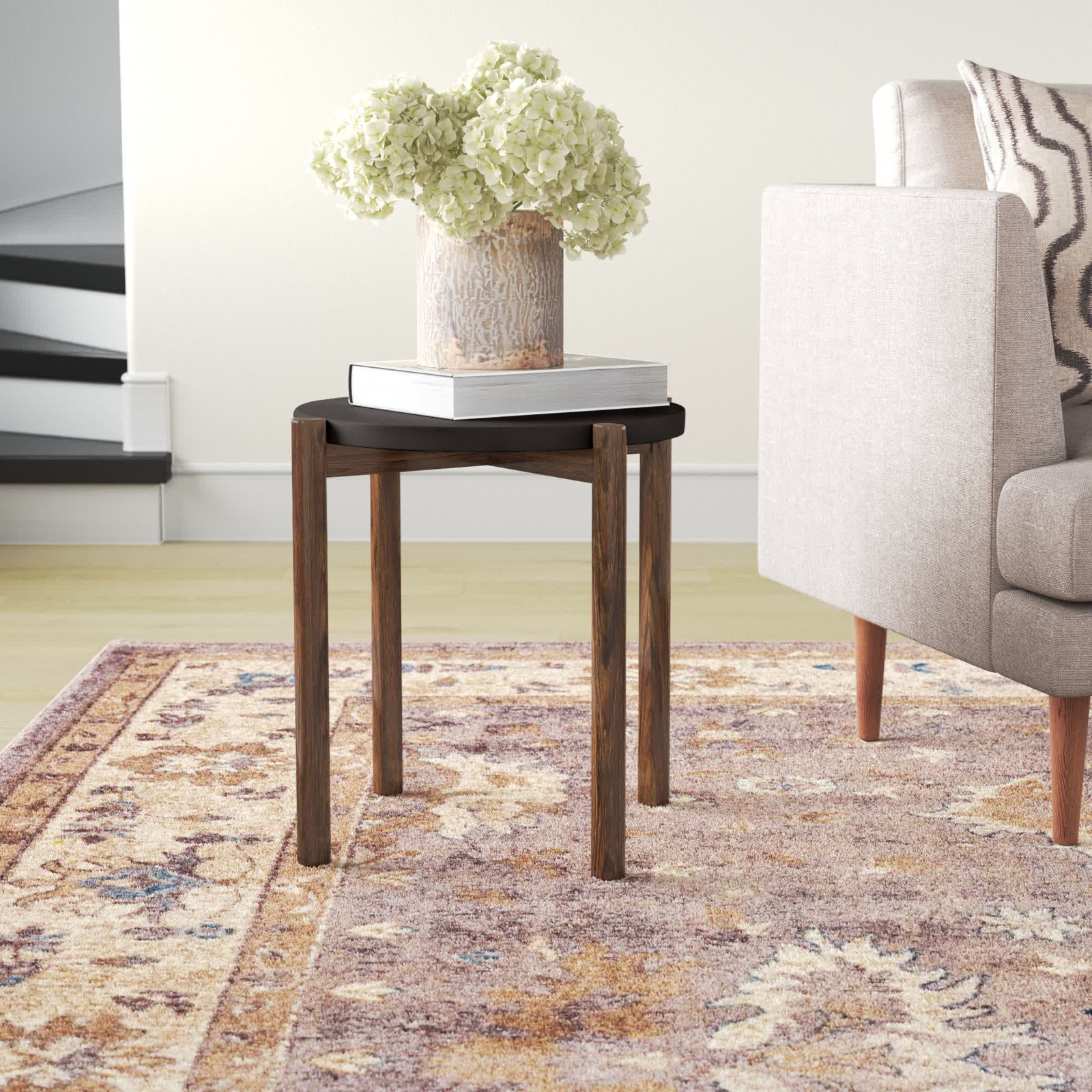 Santino 16" Acacia End Table, Black