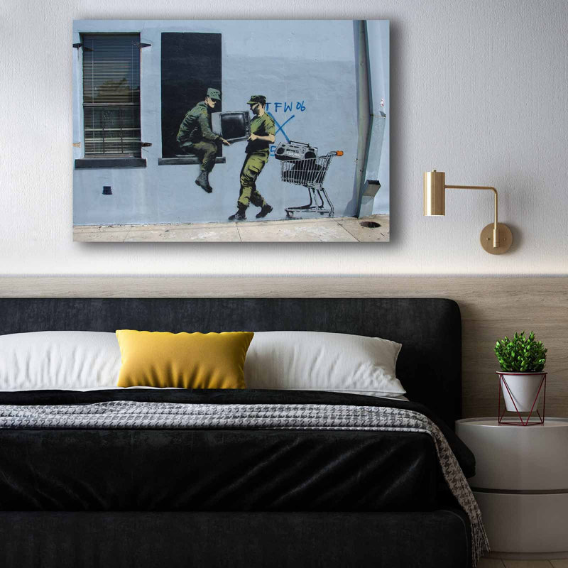 Soldiers With TV Graffiti Canvas Wall Art