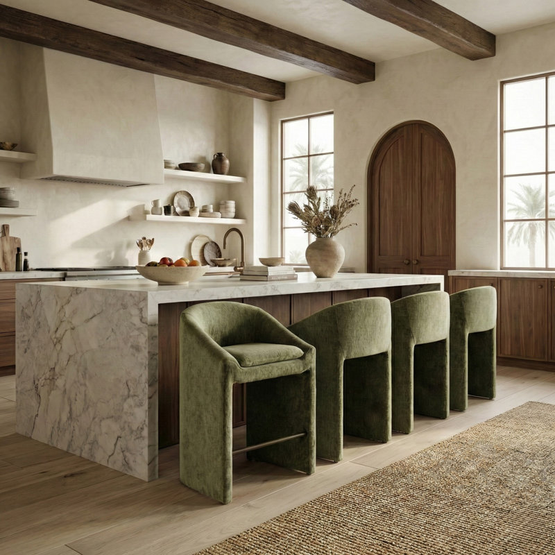 Kagan Chenille Counter Stool, Counter Stool (26.8" Seat Height), Olive Green