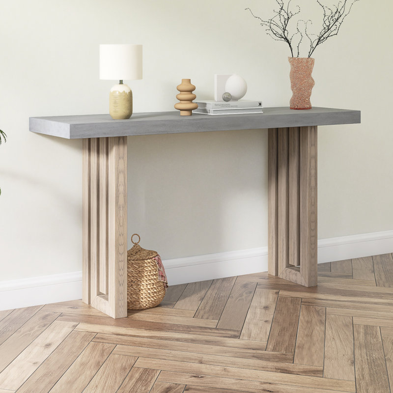 Console en placage de chêne de conception unique avec des formes latérales distinctives, Gris