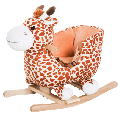 Qaba Kids Plush Rocking Horse Giraffe Style Themed Ride-On Chair Toy by Indigo Safari