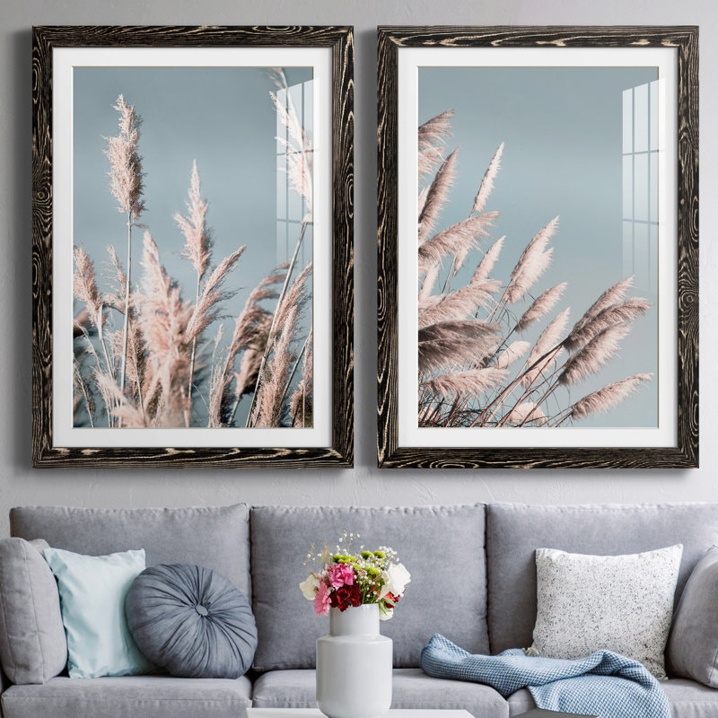 «Pretty Pampas I», ensemble de 2 reproductions de photos sur papier, H 37,5 po x l 55 po x P 1,5 po, Blanc