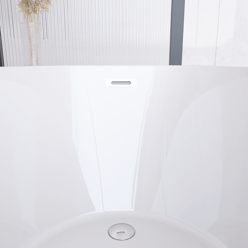59 po X 30 po Baignoire de trempage autoportante en acrylique blanc brillant avec bonde réversible en chrome