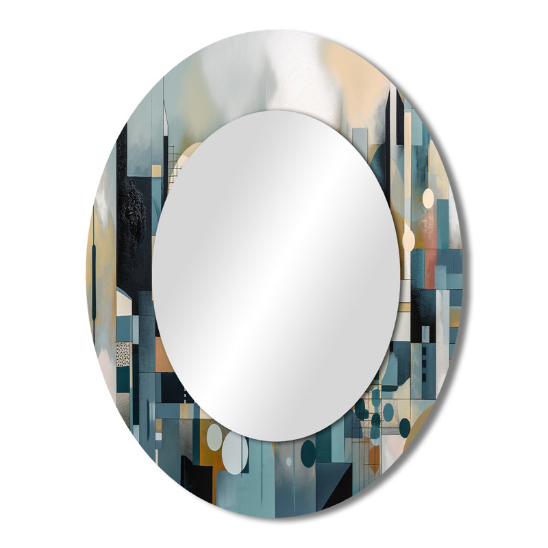 Transcendent Reality III - Miroir mural ovale moderne bleu, 43 po x 33 po