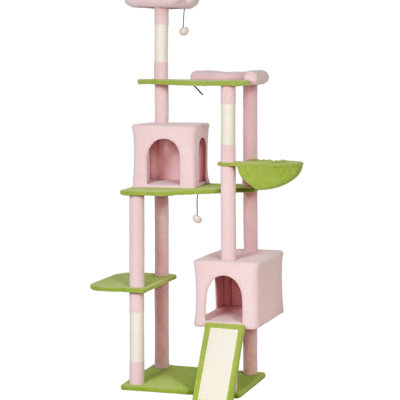 73.6" Cat Tree With Flower Fantasy, Suitable For 2 - 3 Cats, Multiple Scratching Areas, Cozy Spaces, Soft Interior Multi Tree, Fantasy Design, Two Condos, , And Scratching, Widened Base