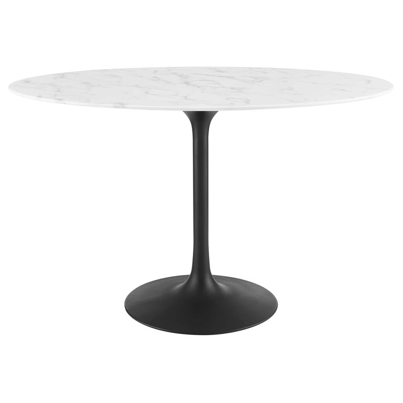 Table de salle à manger en marbre artificiel Lippa, Noir, H 29,5 po x L 47 po x l 27,5 po