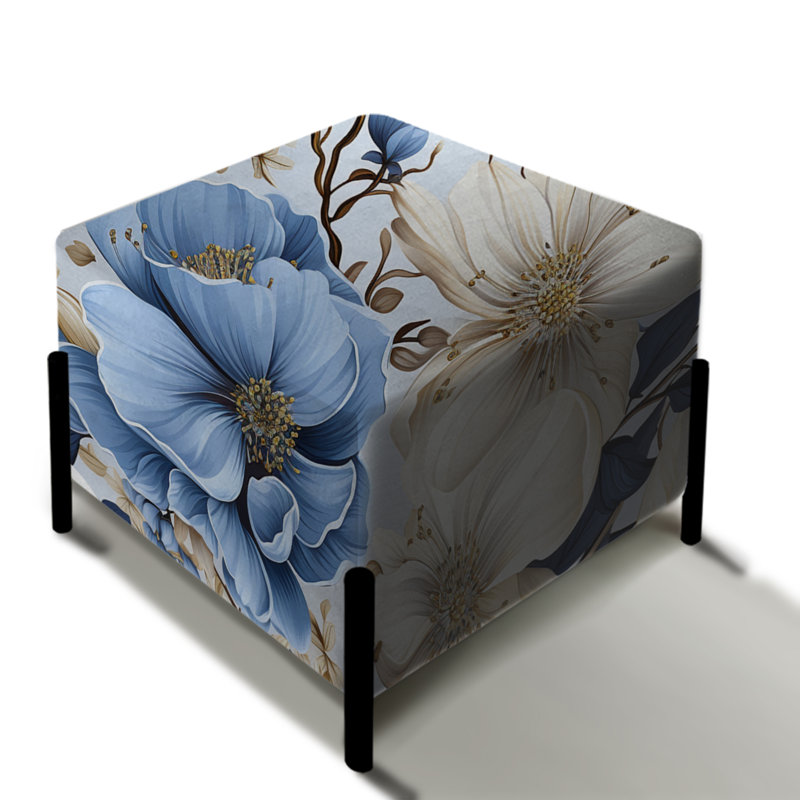 Blue Oasis Floral Blossoms I - Repose-pieds carré floral