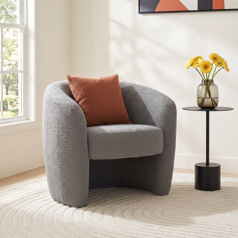 Yancy Upholstered Barrel Chair, Charcoal