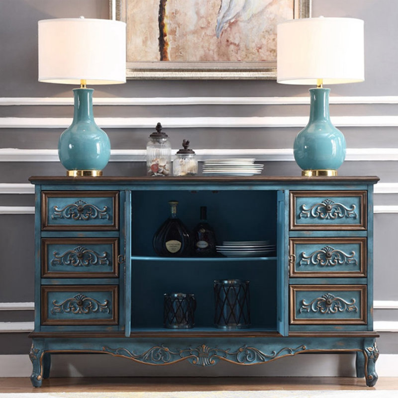 Buffet bleu uni et bois manufacturé