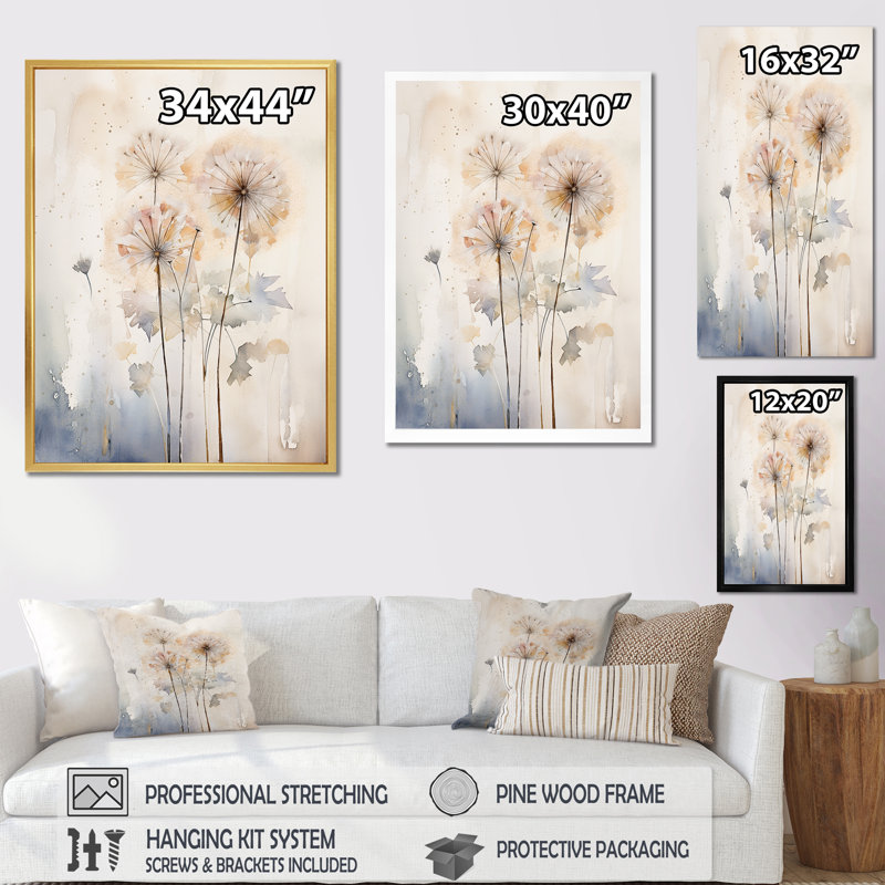 Dandelion Charm in Winter IV - Pissenlit grand, art mural, Cadre flottant blanc, H 44 po x l 34 po x P 1,5 po