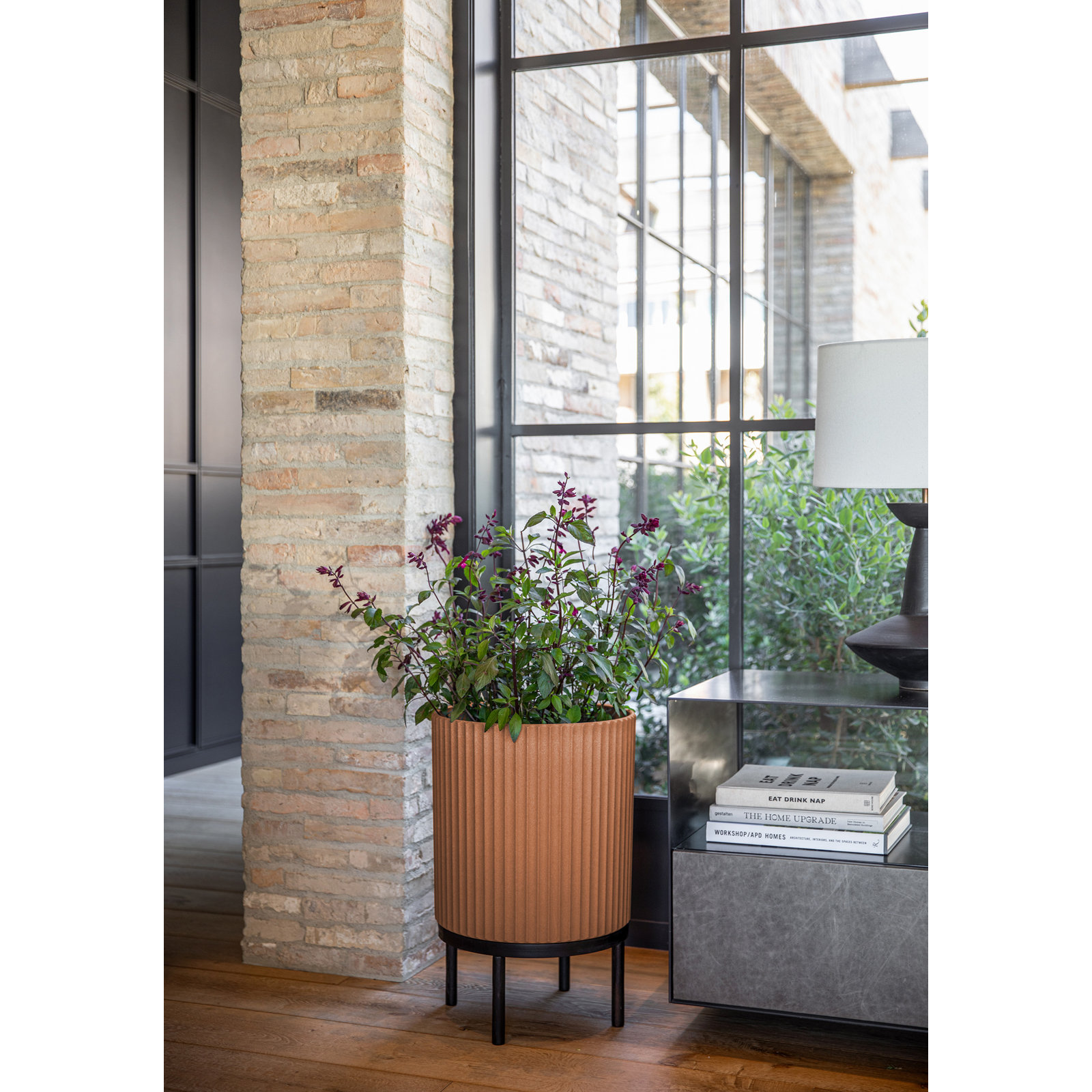 Demi Series Planter with Stand, 2, 22" H x 14.75" W x 14.75" D, Terracotta/Black