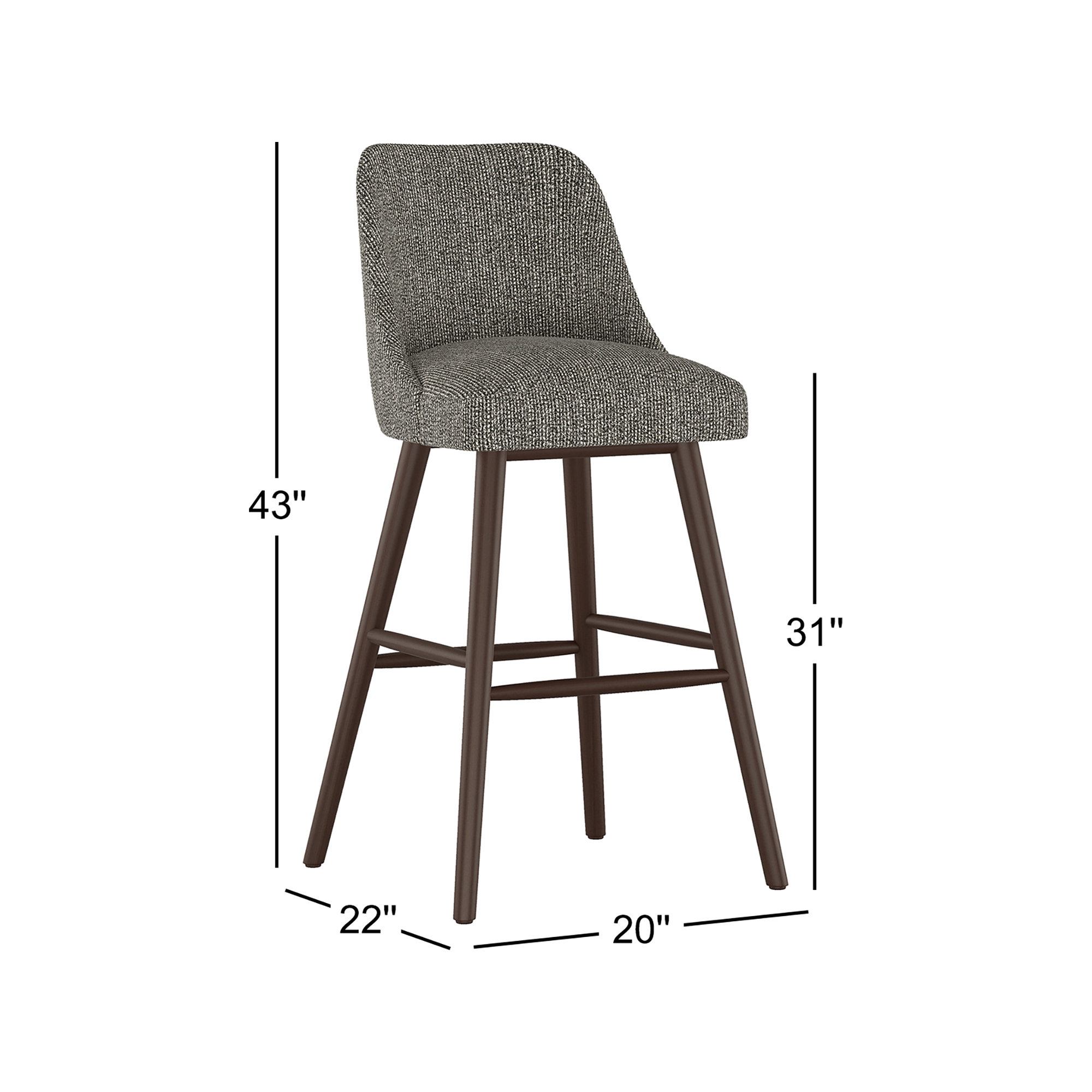 Gallie Bar & Counter Stool, Solitude Pepper, Black, Bar Stool (31” Seat Height)