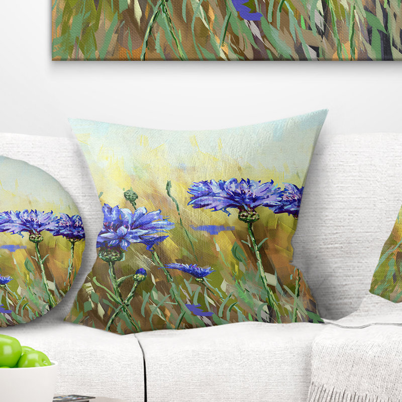 Bleuet en pleine floraison - coussin à imprimé floral, 16 po x 1 po, Coussin décoratif