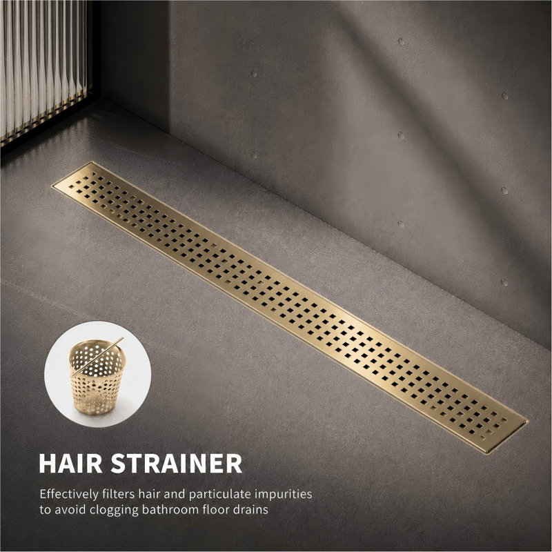 FirmBase 36" Brushed Gold linear grid drain, Brushed Gold