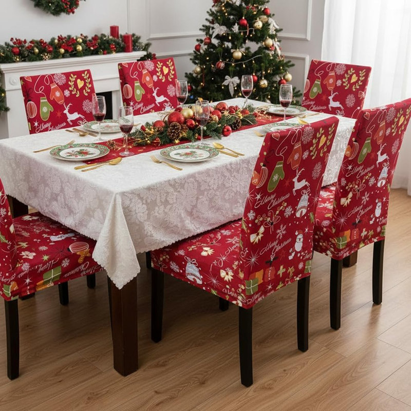 Housses de chaise de Noël - rouge / vert - spandex, extensible, lavable, salle à manger, housses de protection de siège