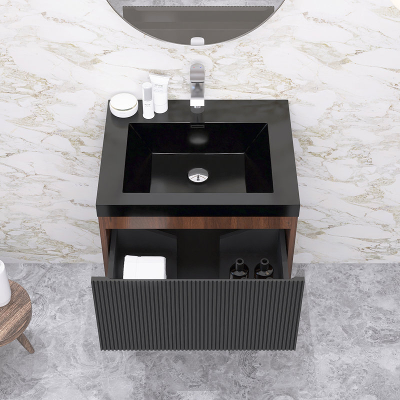 Meuble-lavabo mural moderne avec lavabo noir, 24"