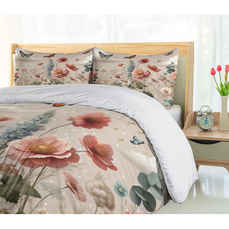 Floral Eucalyptus Duvet Cover, California King Duvet Cover + 2 Standard Shams