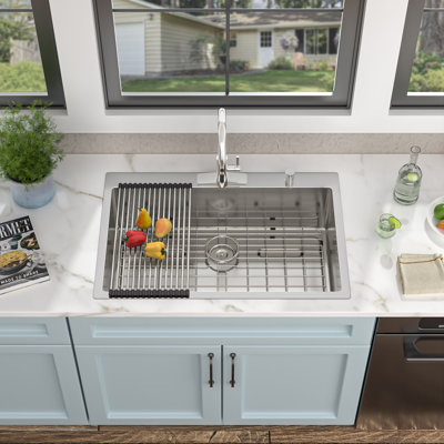 33" L x 22" W Drop-in Kitchen Sink Single Bowl Stainless Steel Kitchen Sink