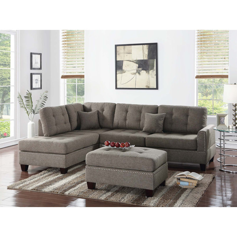 Canapé modulaire réversible 3 pièces, Tissu café