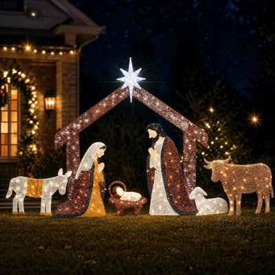 Crèche lumineuse d'extérieur de 1,80 m, décorations de Noël pour jardin, pelouse et intérieur.