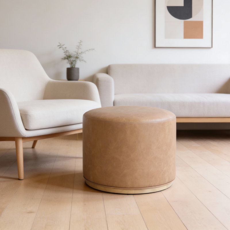  Repose-pieds Drift avec base en bois - Similicuir sable, Sand