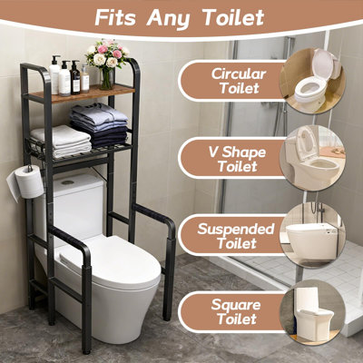 Barrière de sécurité pour toilette avec rangement, poignées de toilette réglables pour les personnes âgées et les personnes âgées, accessoires de salle de bain pour personnes à mobilité réduite, barre d'appui pour salle de bain facile à installer et s'adaptant à toutes les toilettes