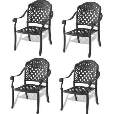 Cast Aluminum Patio Chair - Black Frame With Wearable Cushions For Outdoor 4Pcs Seating Chairs - Seat And Garden