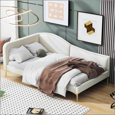 Upholstered Daybed with Headboard and Armrest