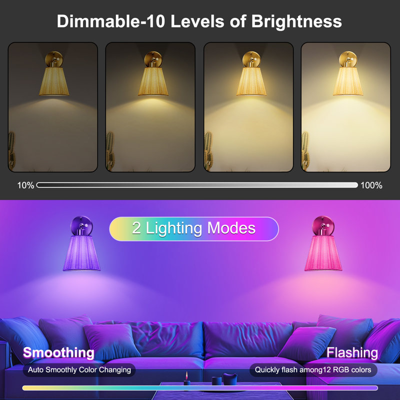 RGB Rechargeable Wall Sconces With Remote Control Dimmable Wireless Lights